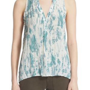 JOIE Aruna Tie-Dye 100% Silk Top Blouse Blue Haze/ White Moss Teal